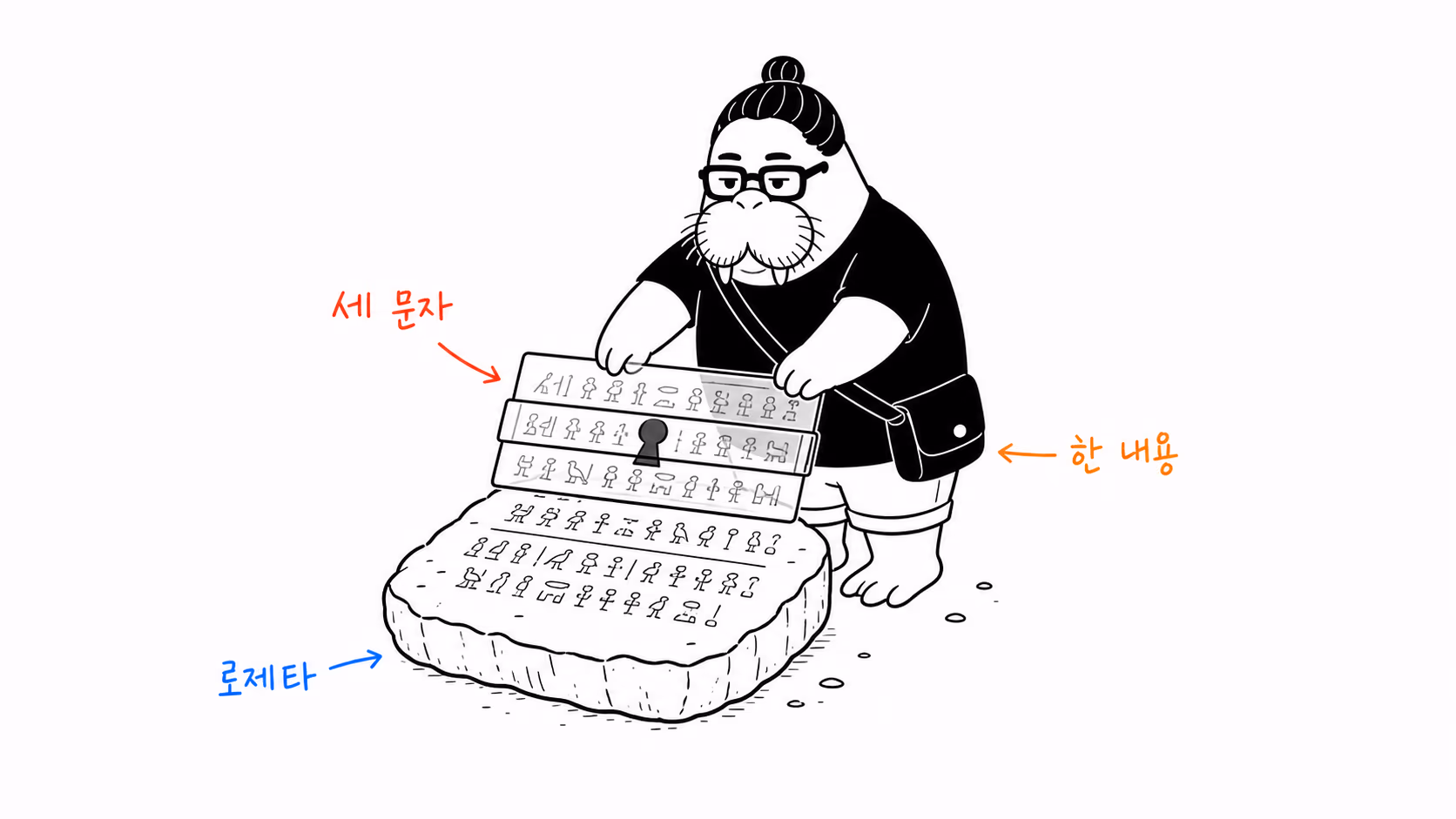 세 문자가 새겨진 돌이 해독의 문을 여는 장면