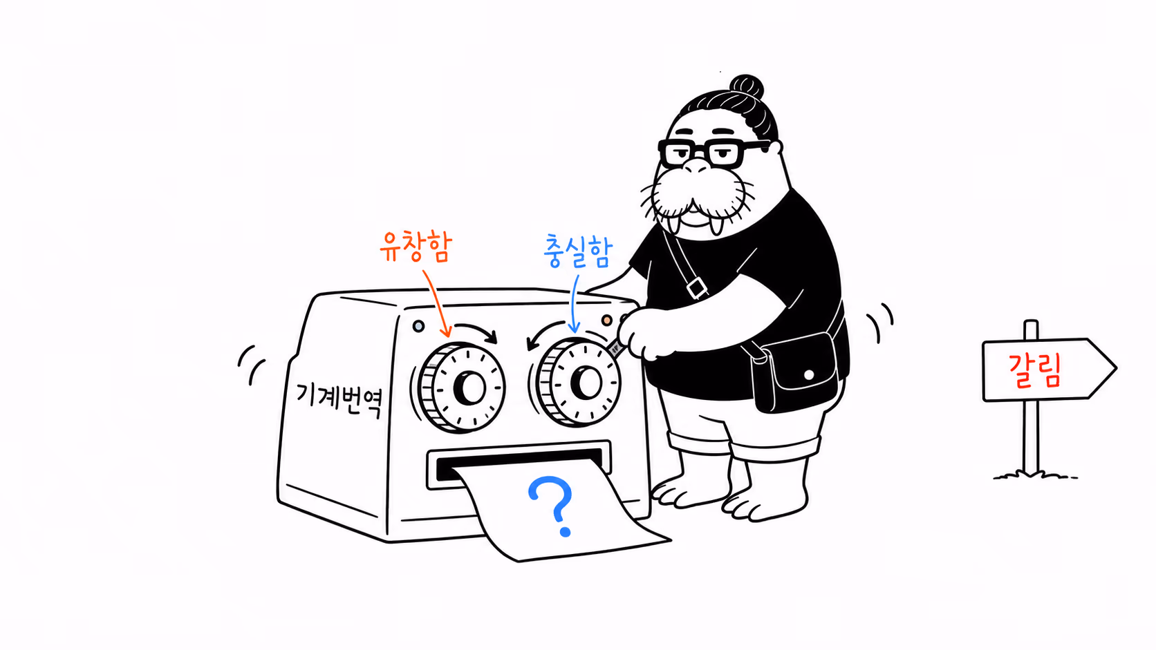 유창함과 충실함 사이에서 번역을 조율하는 장면