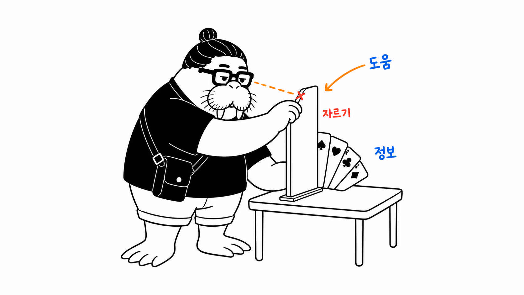 dkdk가 부채처럼 펼친 카드 앞에 좁은 칸막이를 세워 자기 카드조차 절반만 보이게 해 놓고 눈을 가늘게 뜬다