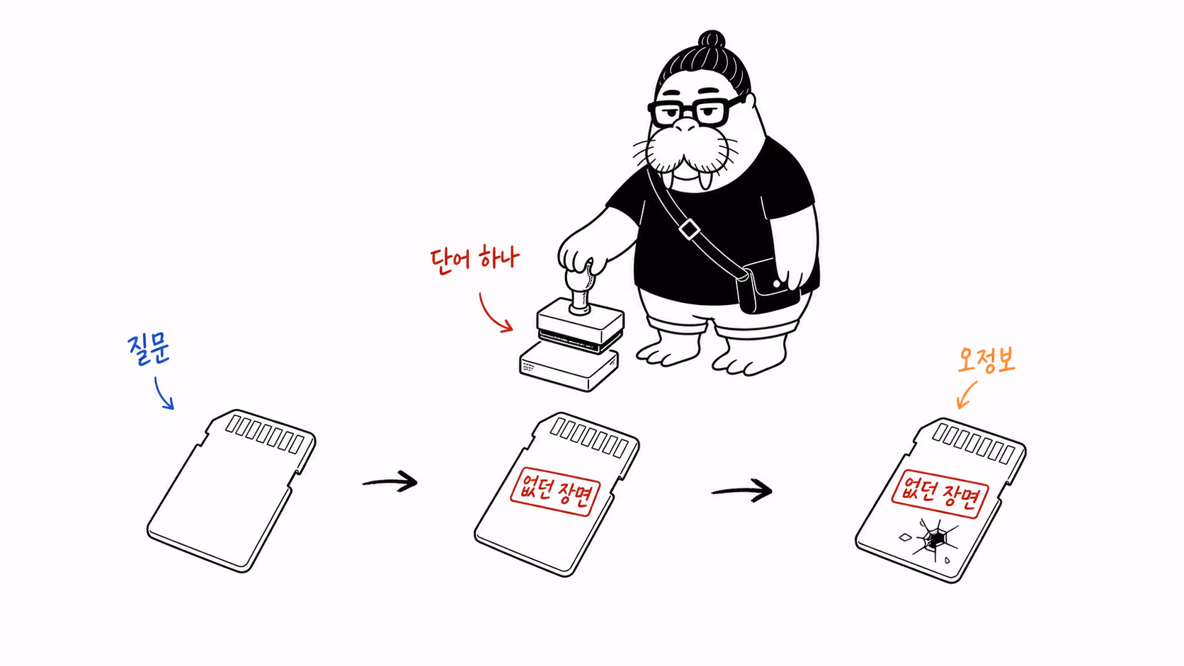 질문의 단어 하나가 기억에 끼어드는 장면