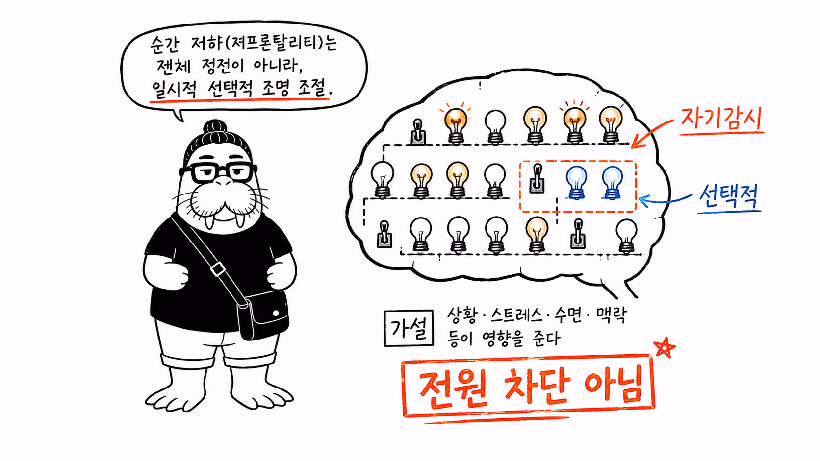 뇌의 일부 조명만 낮아지는 선택적 가설