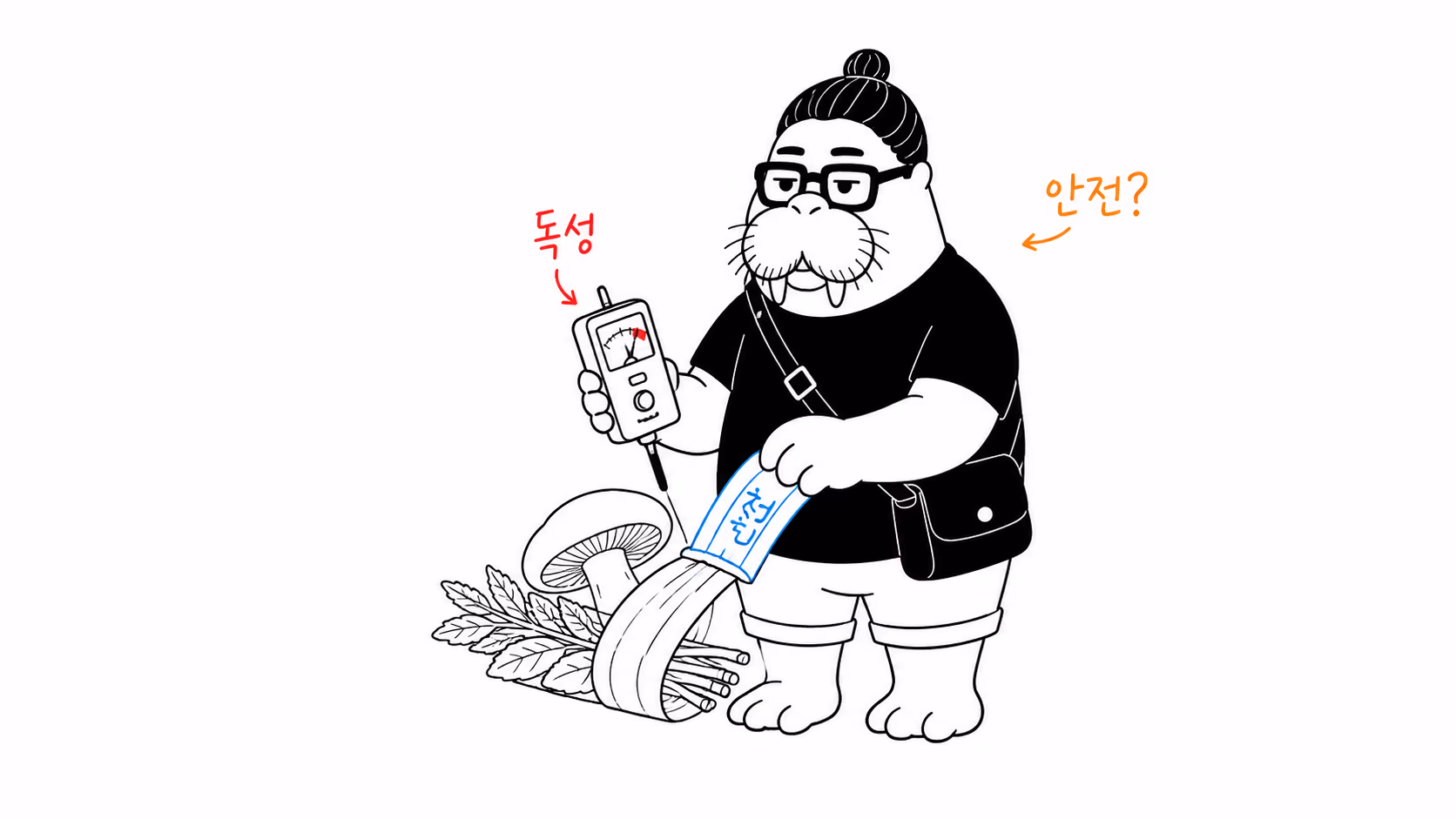 천연 표시를 벗기고 버섯과 식물의 독성을 재는 dkdk