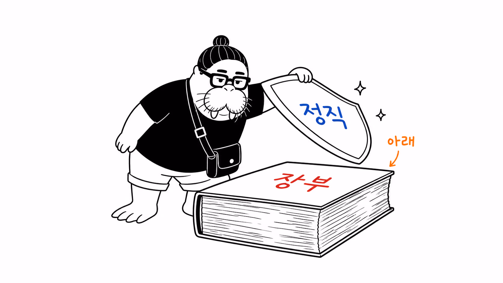 dkdk가 정직이라 적힌 반짝이는 배지를 들추자 그 아래에 훨씬 두껍고 무거운 장부가 깔려 있다