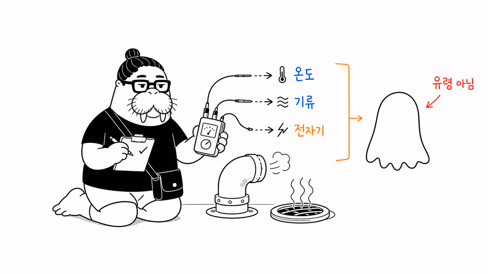 측정기가 유령이 아니라 환경 변수를 재는 장면