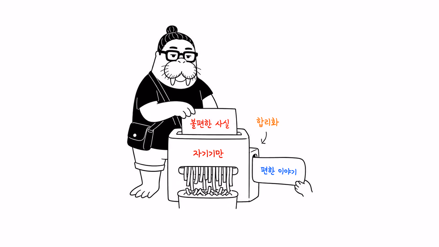 불편한 사실을 자기기만 장치에 넣는 장면