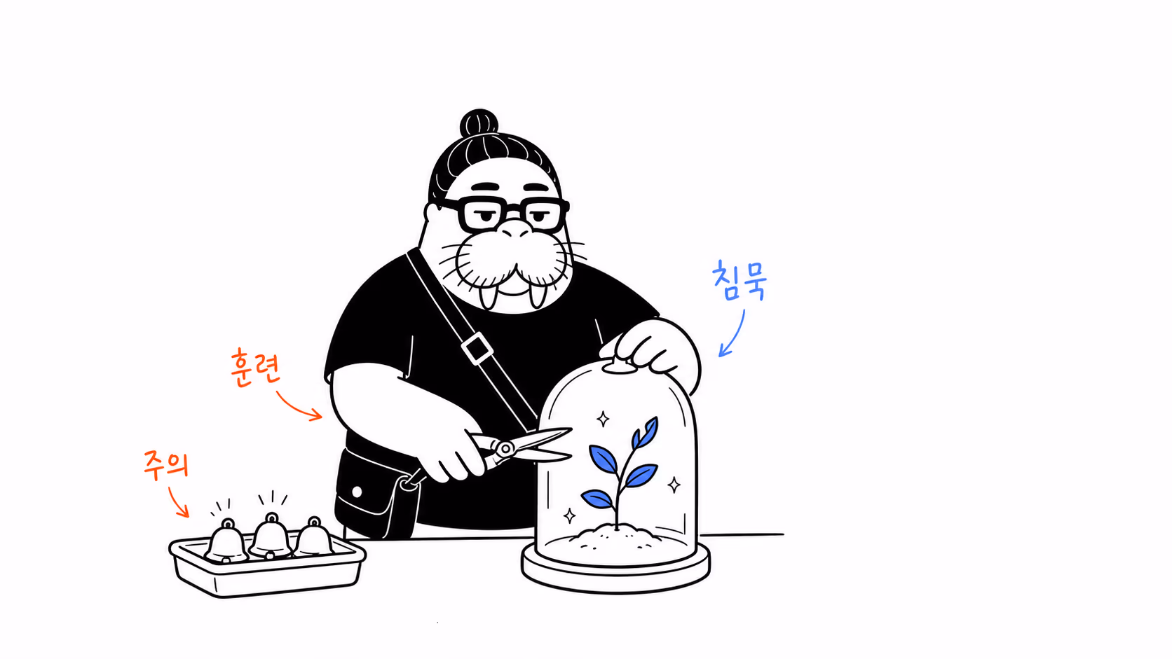 소란 속 작은 침묵을 화분처럼 길러내는 장면