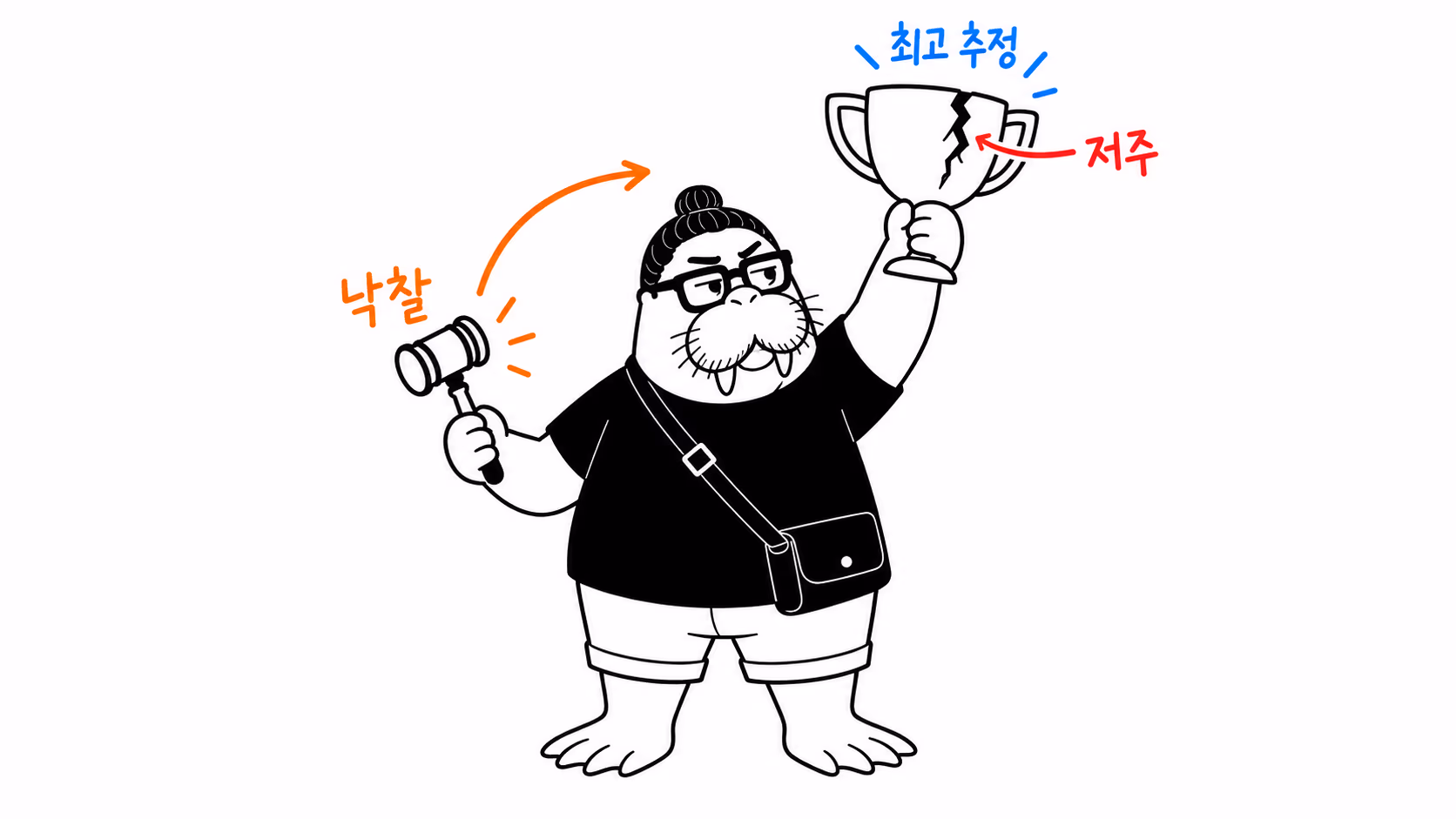 dkdk가 낙찰을 알리는 망치를 받아 들고 트로피를 들어 올렸는데, 그 트로피에 큼직한 금이 가 있는 것을 뒤늦게 본다