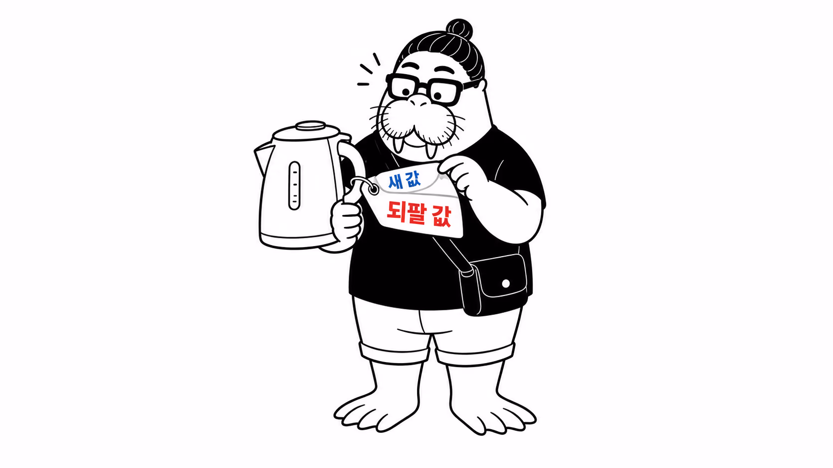 dkdk가 새 물건에 달린 가격표를 손끝으로 뒤집어 보는데, 뒷면에 이미 되팔 값이 적혀 있어 눈이 커진다
