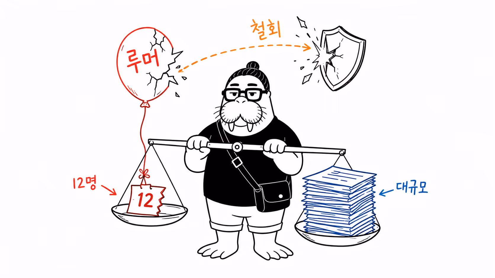 열두 명의 철회 논문과 대규모 증거를 저울에 올린 장면
