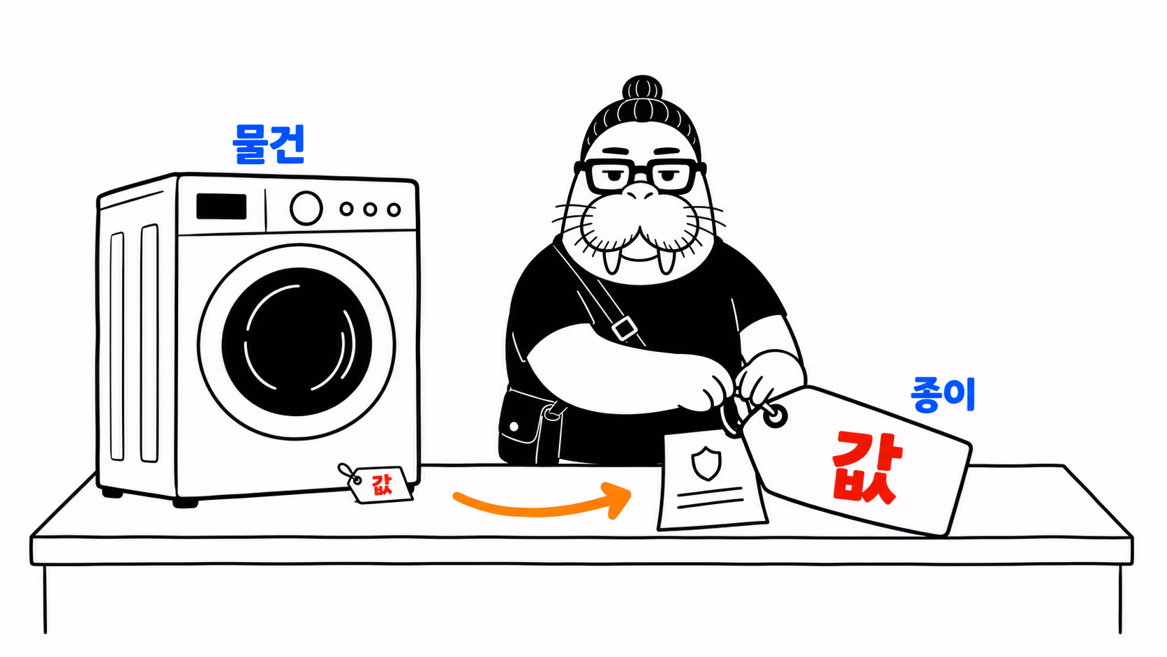 dkdk가 계산대 위에서 커다란 물건에 붙은 값표보다, 그 옆의 얇은 종이 한 장에 붙은 값표가 더 크다
