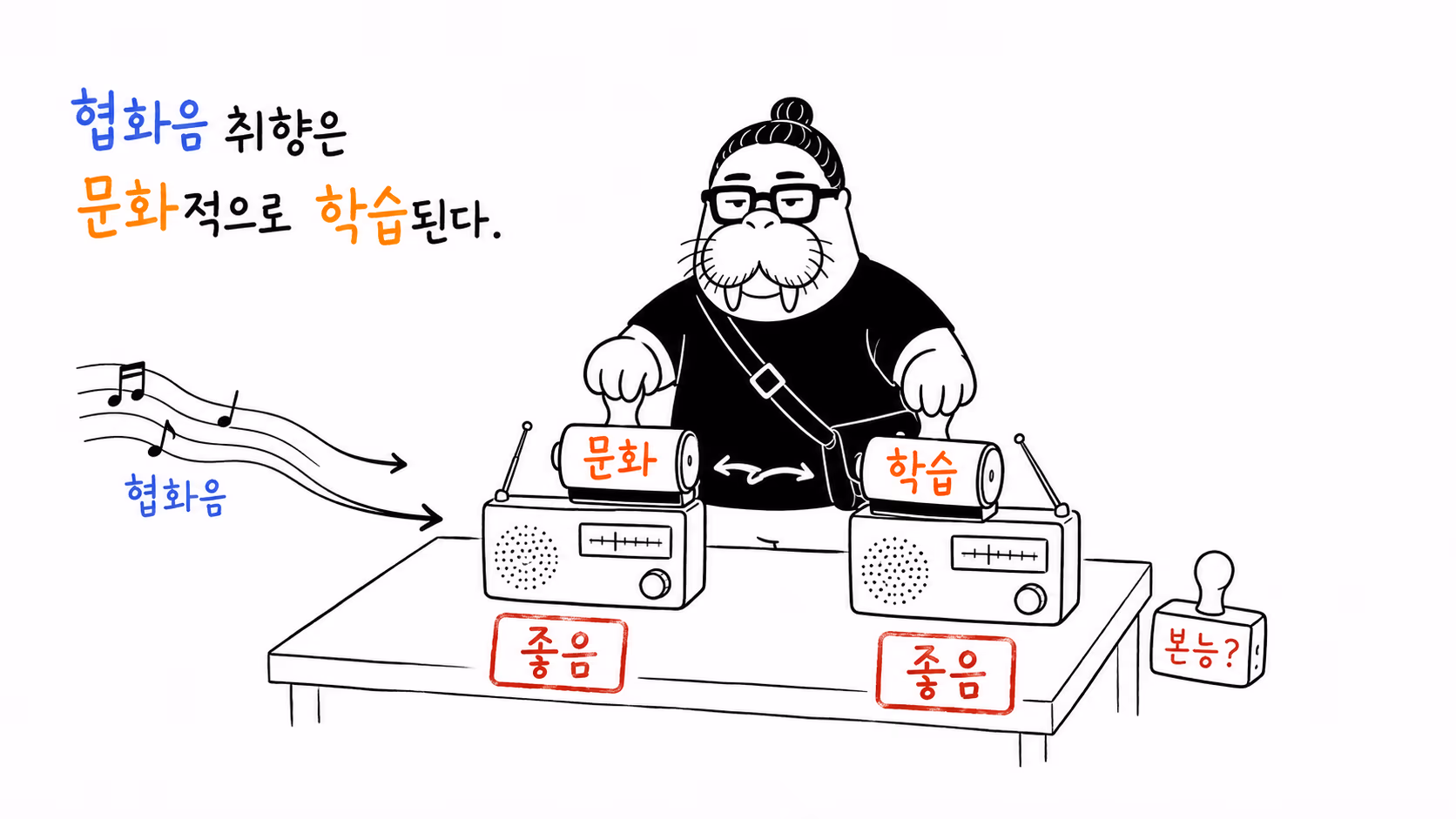 협화음 감각이 경험과 문화 속에서 학습되는 장면