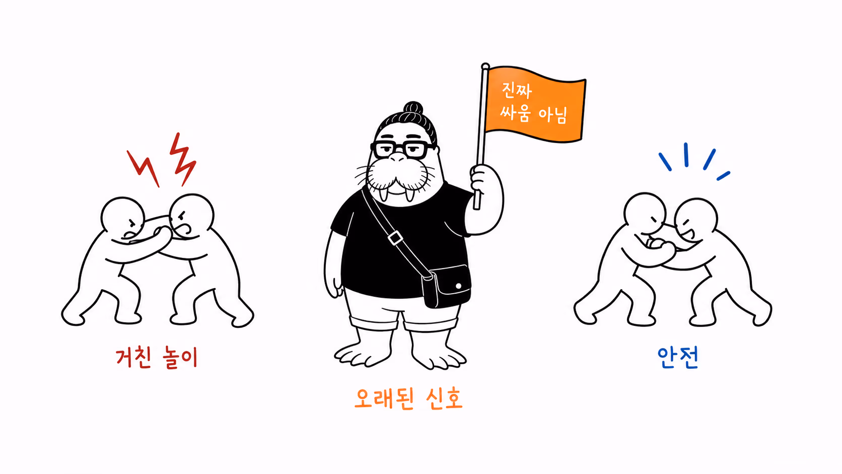 거친 놀이 속 웃음이 안전 신호로 쓰이는 장면