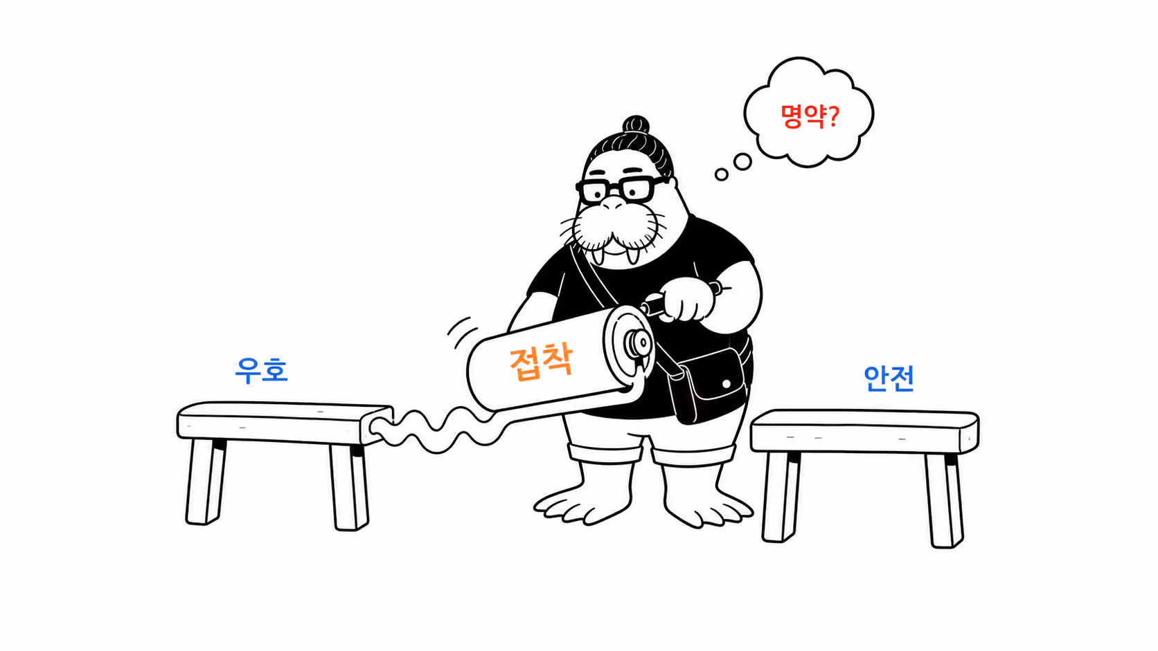 웃음이 떨어진 사람들을 붙이는 접착제가 되는 장면